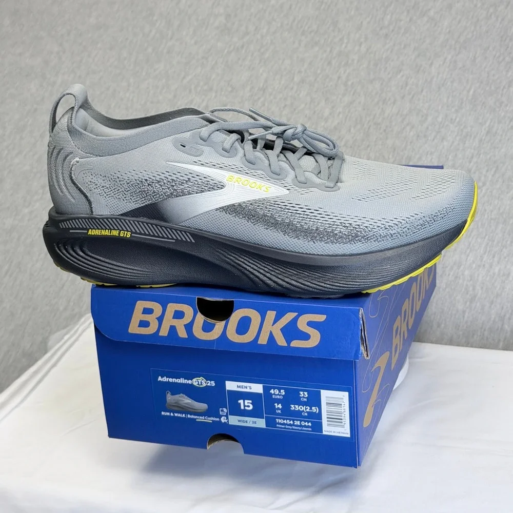 Brooks Adrenaline GTS 25 Mens 15 Wide 2E Running Shoes Grey 110454 2E 044